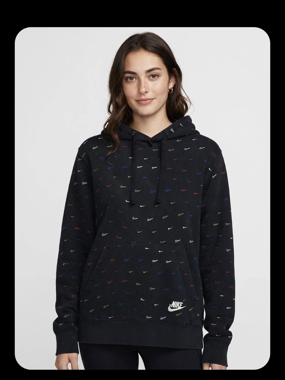 Nike Black Hoodie with Multicolor Mini Swooshes